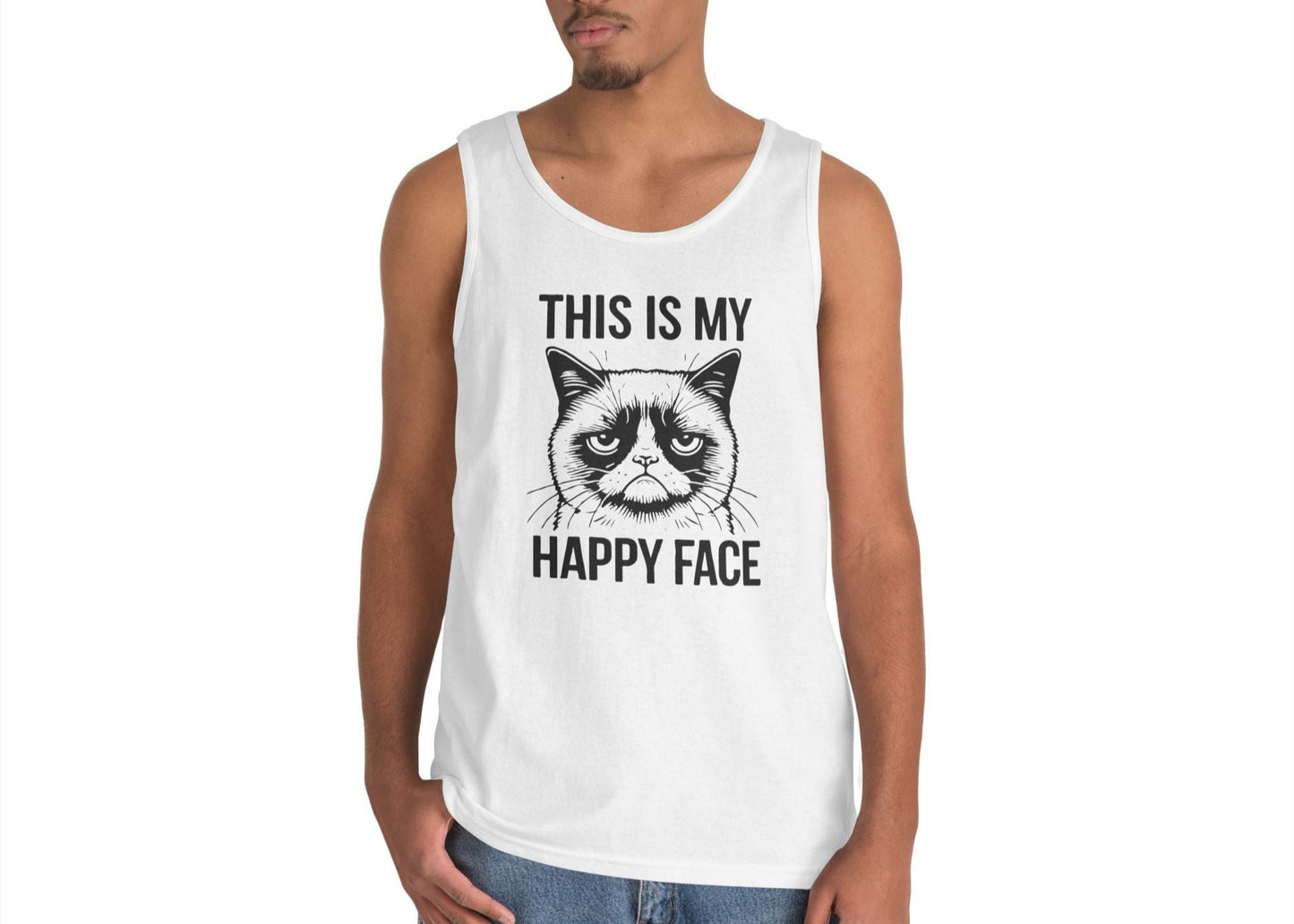 Happy Face Grumpy Cat Meme Inspired Tank Top