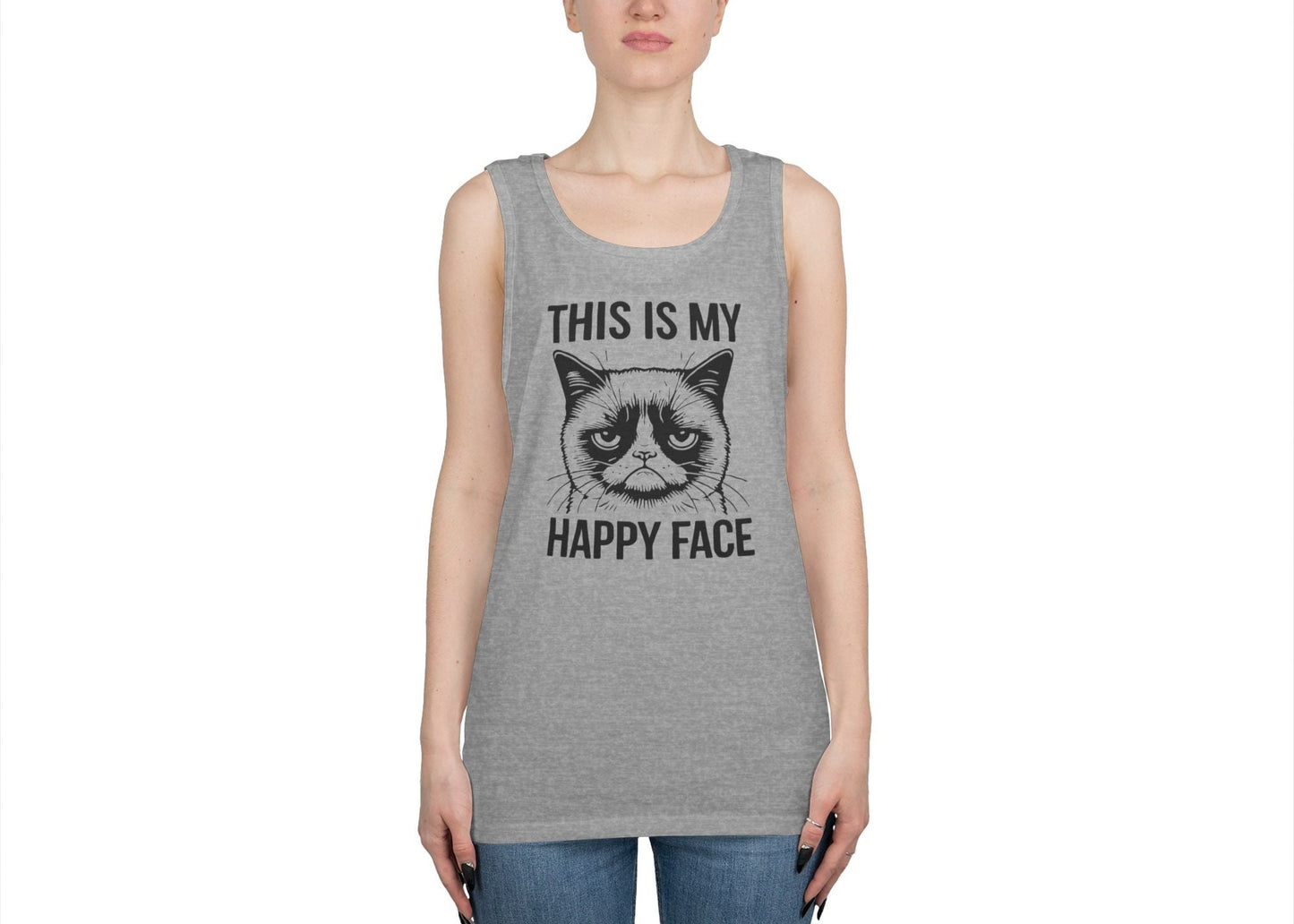 Happy Face Grumpy Cat Meme Inspired Tank Top