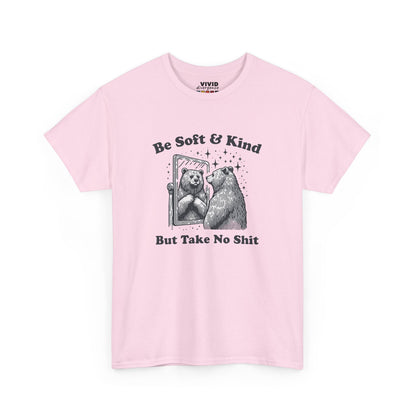 Pink T-shirt with strong bear graphic and bold self-worth energy. She’s a hugger — with claws. Part of the Vivid Divergence Memewear Collection!
