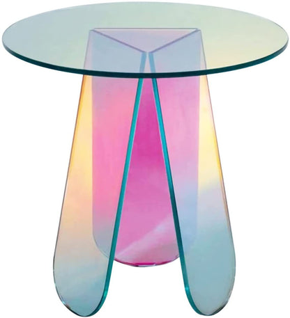 Iridescent Rainbow Color Acrylic Side Table. Part of the Vivid Divergence Range. Everyday Products that Celebrate your Neurospicy.