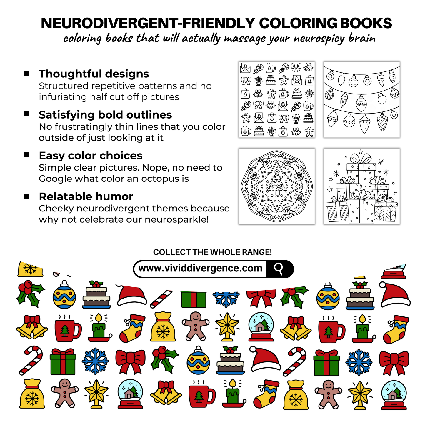 Bold & Easy Coloring Book | Neurosparkly Christmas