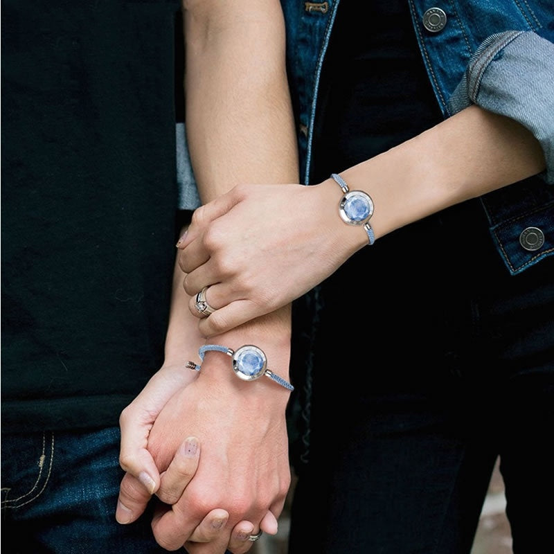 Pair of Touch Connect Interactive Bracelets | Blue Aventurine Hearts - Vivid Divergence