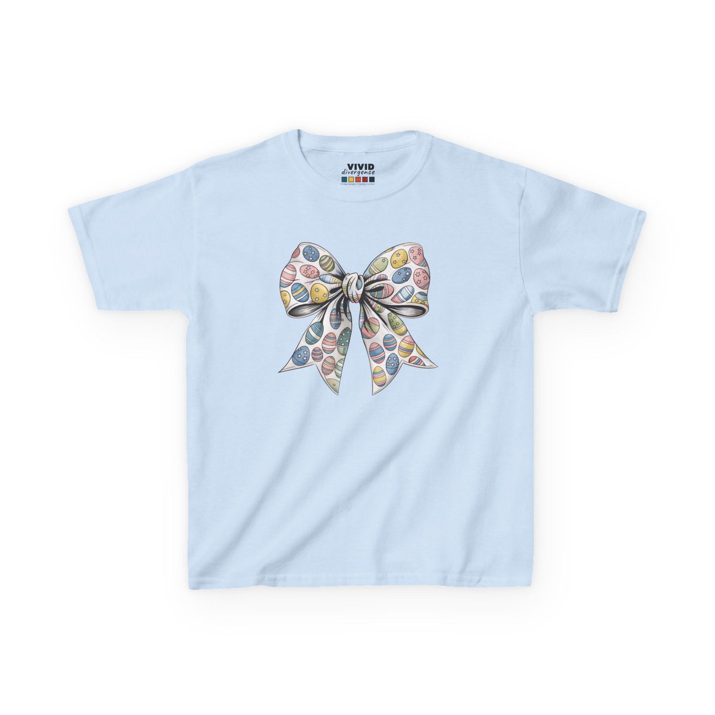 Light blue kids' T-shirt showcasing a vintage-inspired floral bow, embracing the coquette aesthetic for Easter. Hop into the season in style and shop Easter shirts online today!