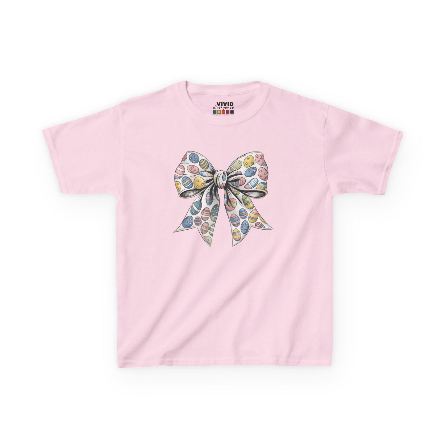Light pink kids' T-shirt featuring a feminine floral bow design, embracing the coquette aesthetic for Easter. Hop into the season in style and shop Easter shirts online today!