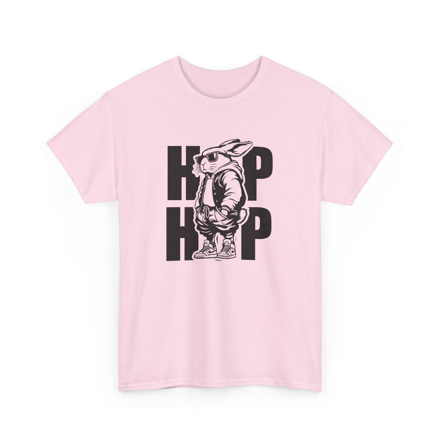 Light Pink Easter T-shirt featuring a bold "HOP HOP" bunny design, a playful and modern Easter look. Hop into the season in style and shop Easter shirts online today!