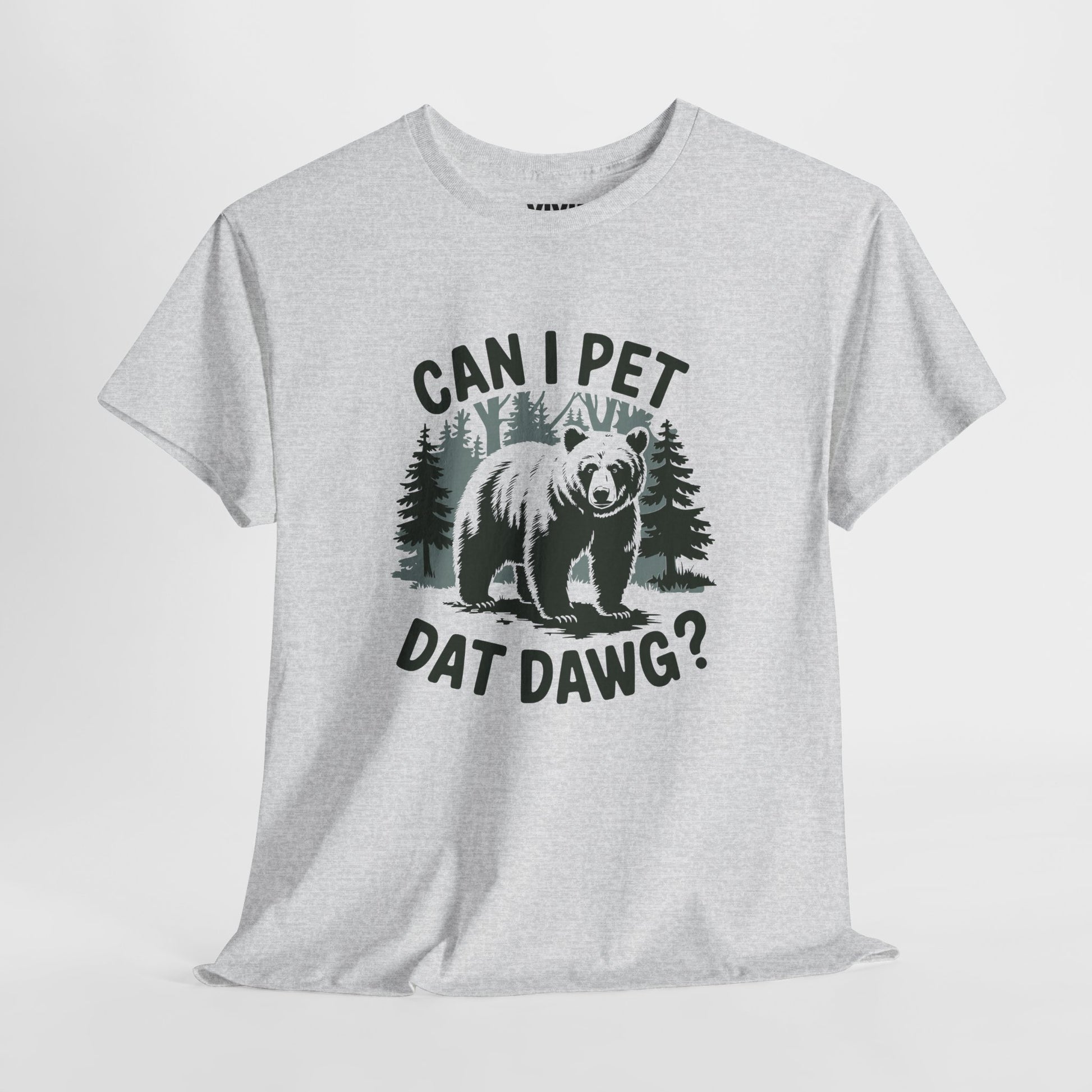 Laid flat light grey T-shirt with bold meme text and outdoors-themed dog design. A must-have for dog lovers and introverts with snacks. Part of the Vivid Divergence Memewear Collection!
