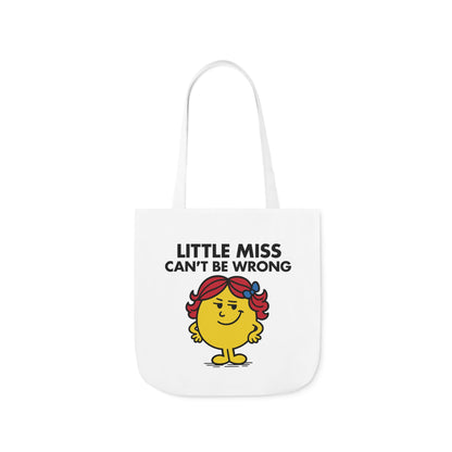 Straight-on view of tote bag showing Little Miss Can’t Be Wrong mid-smirk. She’s never been wrong, just less right than usual. Part of the Vivid Divergence Little Miss Meme Collection!
