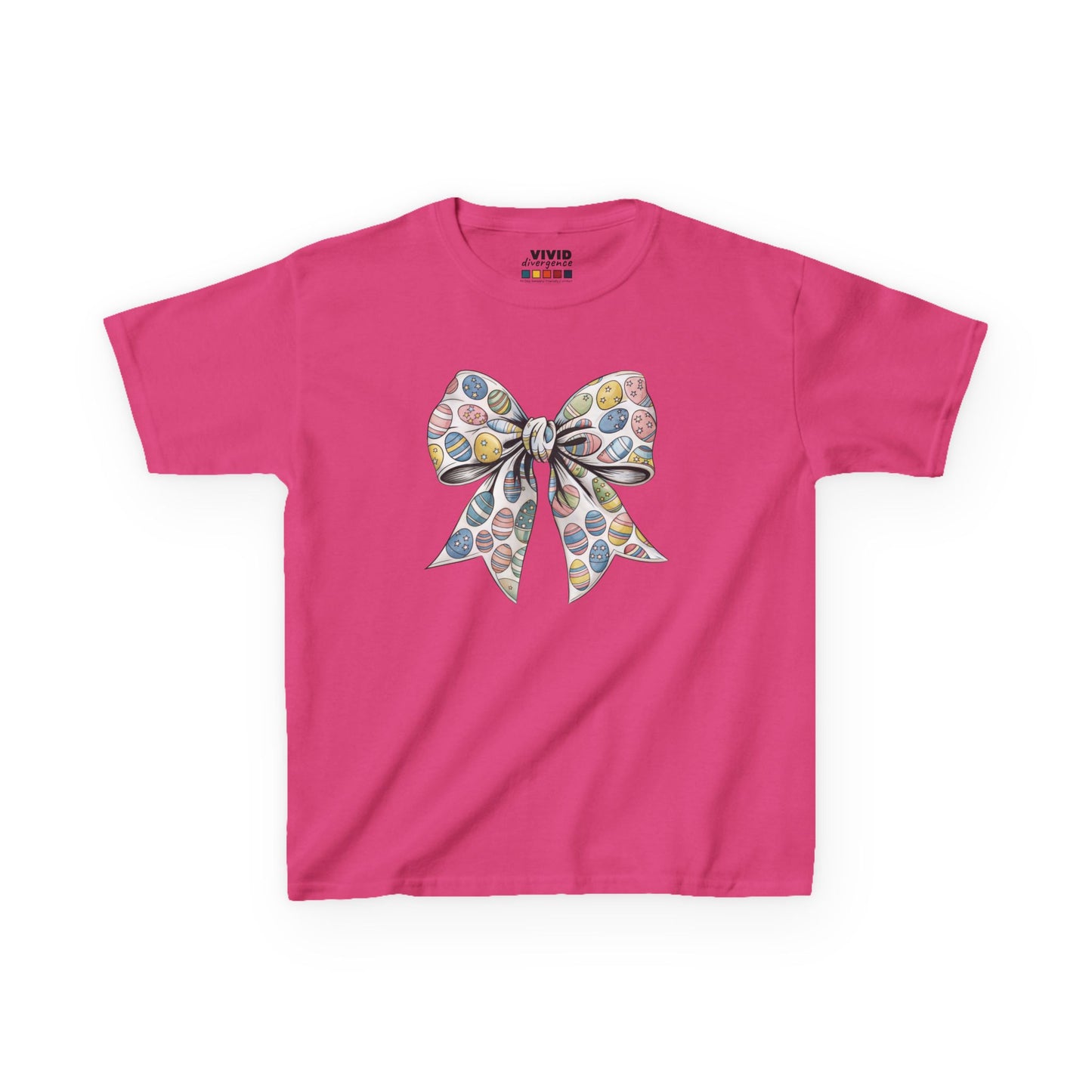 Pink kids' T-shirt featuring a delicate floral bow design in a coquette aesthetic, perfect for Easter celebrations. Hop into the season in style and shop Easter shirts online today!