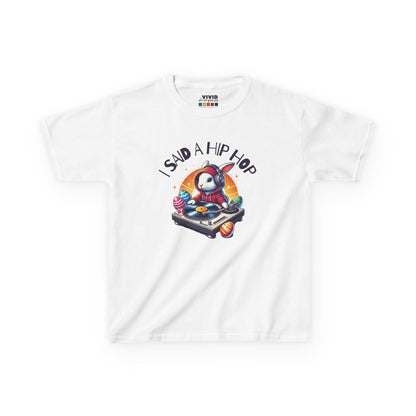 White kids' T-shirt featuring a cool rapping Easter bunny with "I Said A Hip Hop" text, a must-have for music lovers. Hop into the season in style and shop Easter shirts online today!